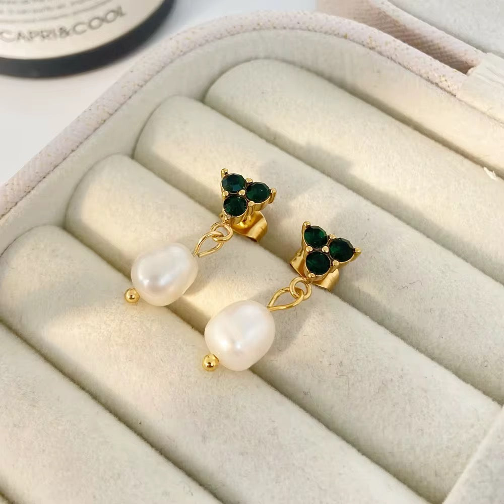 Green pearl earrings